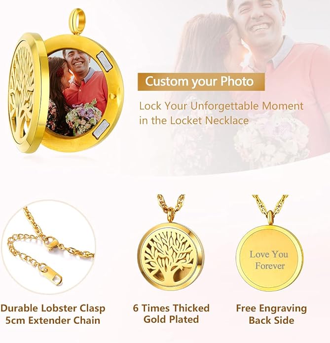 Supcare Locket Necklace That Holds Pictures-Engraved Photo Pendant Custom Jewellery Gifts for Men Women (with Jewellery Gift Box)