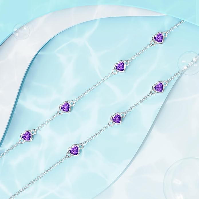 Dorunmo Heart Birthstone Anklet Bracelets for Women 925 Sterling Silver Birthday Jewelry Best Mother's Day for Women Wife