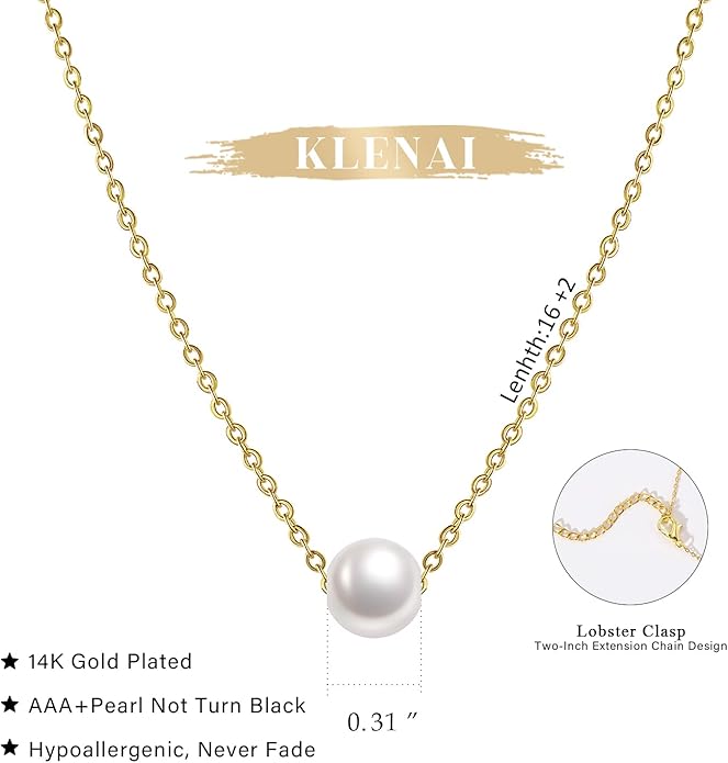 Gold Pearl Necklace for Women, 14K Gold Plated Layered Pearl Necklaces for Women Trendy Simple Herringbone Chain Pearl Necklace for Women Gold Jewelry Gifts