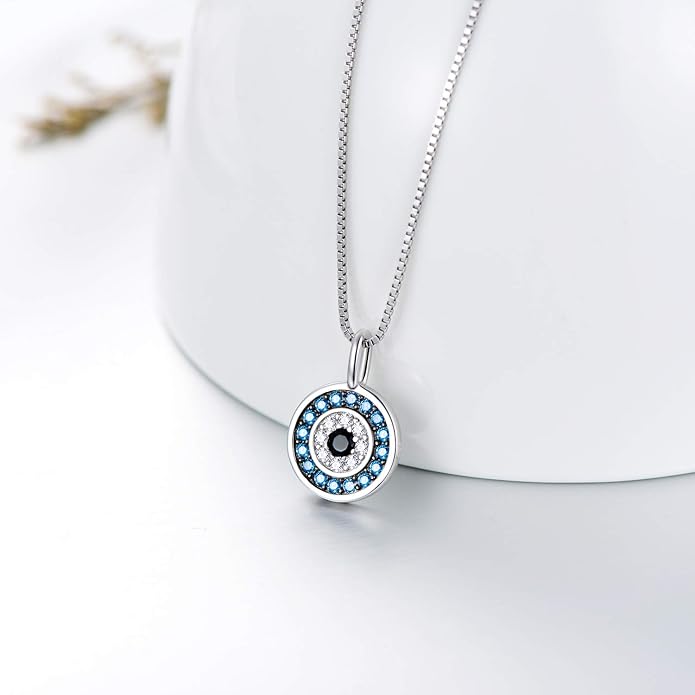 PEIMKO Evil Eye Necklace for Women 925 Sterling Silver Greek Protection Evil Eye Necklaces Jewelry Amulet Gift for Women