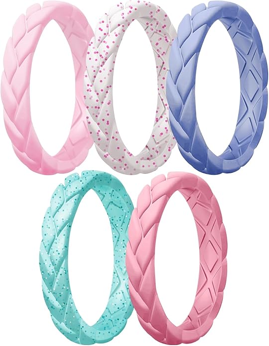 Egnaro Women's Silicone Stackable Rings 3.5mm Wide 2mm Thick, Rubber Flexible Hypoallergenic Wedding Bands For Workout Leaf Braided Fashion