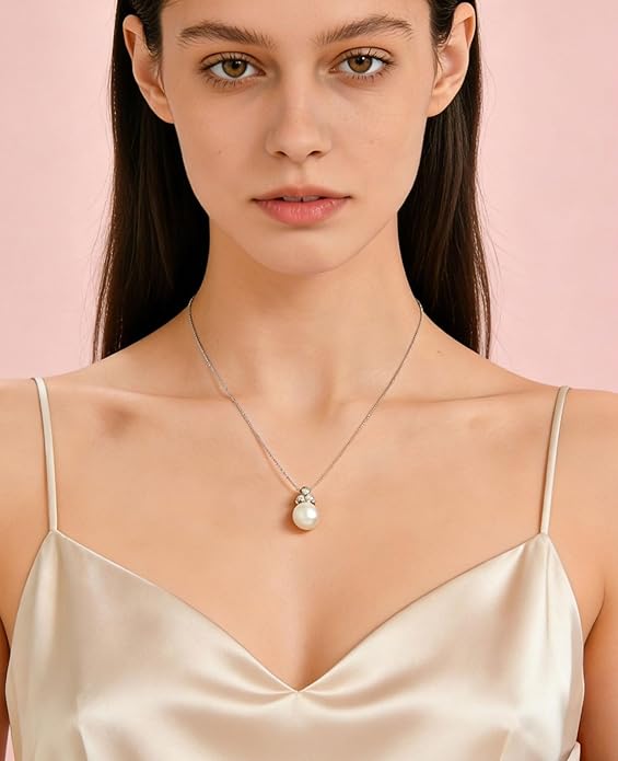 Fahonie Freshwater Pearl Necklaces for Women 925 Sterling Silver Single Pearl Pendant With 3 Birthstone Elegant Jewelry Gifts for Anniversary Mothers Day Christmas Gifts for Wife