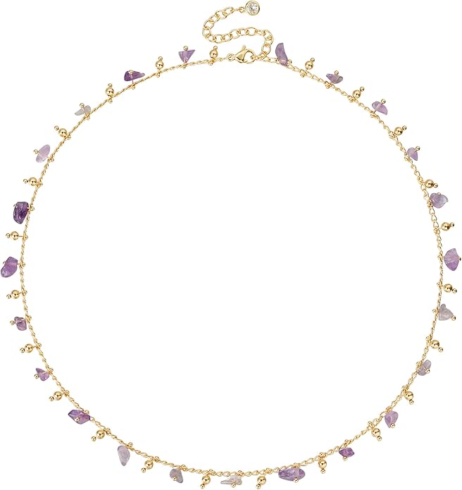 MTMY Beaded Necklaces for Women 14K Gold Plated Dainty Colorful Green/Rose Beaded Pearl Choker Necklace Delicate Boho Choker Necklace Jewelry Gift