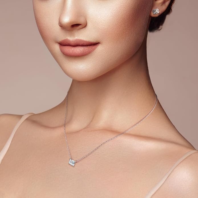 925 Sterling Silver Cubic Zirconia Necklace and Earrings Set for Women, Heart, Cushion, Round, Emerald Cut CZ, Solitaire Bezel Jewelry Set, CZ Bridal Jewelry Set, Bridesmaid Gift