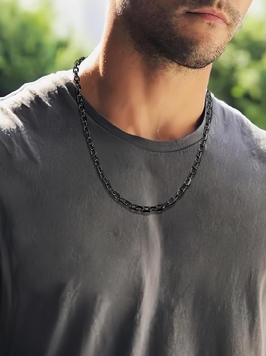 Hoyazvet Cable Chain Stainless Steel Necklace for Men Women, 3/5/8/10/13MM Width, 18K Gold Plated/Black Metal/316L Stainless Steel Sturdy Rolo Link Chain Necklace, 18-30inch Length