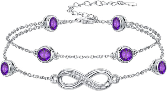 Dorunmo Anklet Bracelets for Women 925 Sterling Silver Infinity Anklets Bracelets Birthstone Jewelry Gifts for Mom Wife