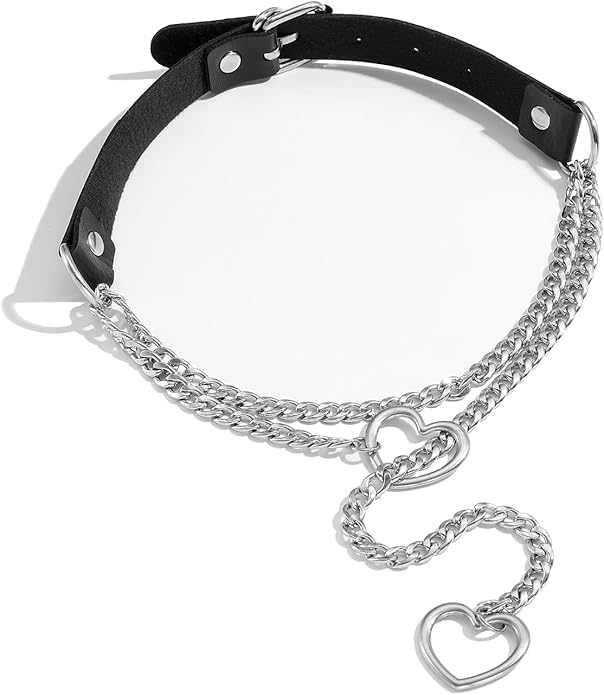 Leather Choker Slip Chain Necklace Stainless Steel Cuban Link Long Necklaces Gothic Punk Heart Chain Necklace Handmade Collars for Women