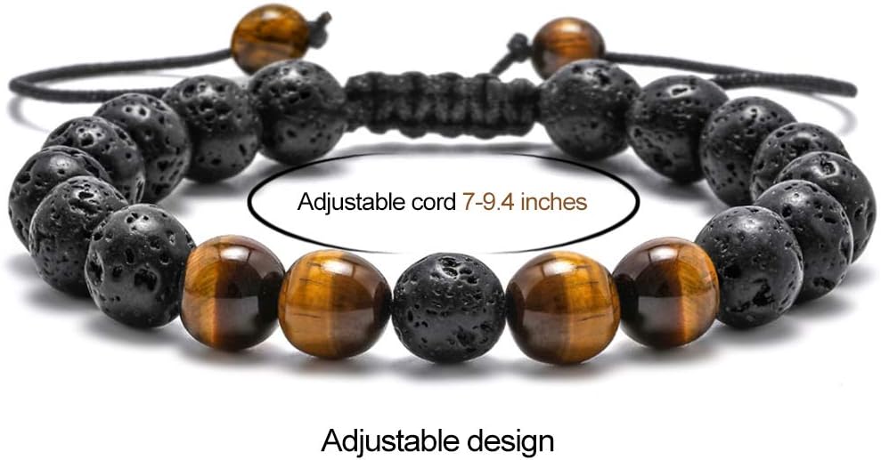 M MOOHAM Natural Stone Bracelets for Men - 8mm Tiger Eye, Matte Agate, Lava Rock - Teen Boys Gifts for Birthday, Anniversary, Christmas