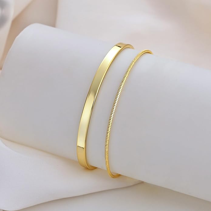 Moodear Stackable Bracelets for Men - Dainty 925 Sterling Silver/14K Gold Plated Cuff Snake Box Cuban Link Chain Bangle Bracelet Set Mens Jewelry