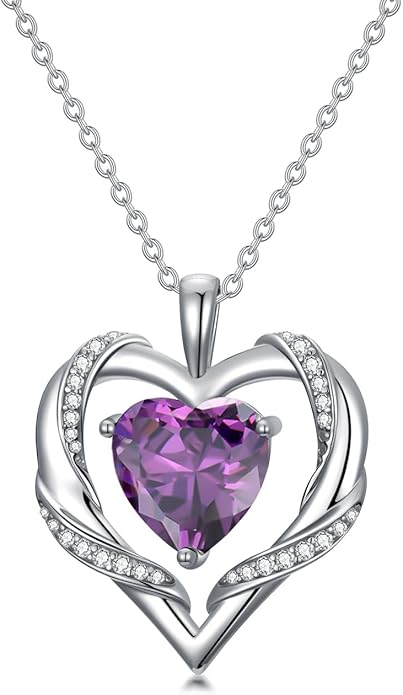 WINNICACA Birthday Gift for Mom Heart Necklace for Women 925 Sterling Silver Birthstone Necklace Jewelry Gift for Women Wife Her Girlfriend Sister