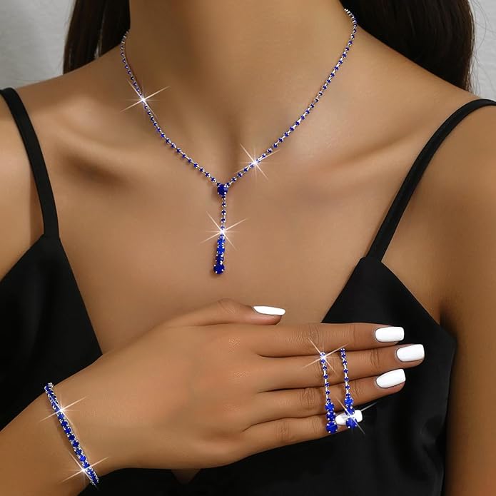 MIFYNN Rhinestone Wedding Set for Women Sparkle Crystal Earrings Necklace Bracelet Jewelry Set Wedding Party Prom Jewelry Set for Brides Bridesmaid