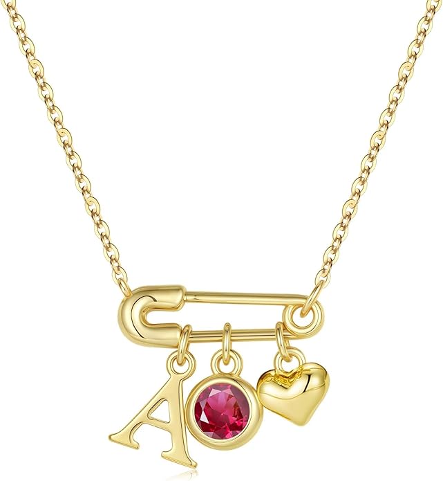 MONOOC Christmas Gifts for Women Girls - 14K-Gold-Plated Dainty Paperclip Heart Initial Necklace Birthstone Necklace Jewelry Birthday Gifts for Women Her Mom Friend Wife Sister