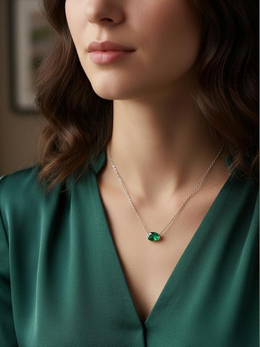 CYW Moissanite/Ruby/Sapphire/Emerald Dainty Pendant Necklace for Women, Novelty Design, Really Authentic Solid 925 Sterling Silver, 16"/18"/20" Adjustable, Birthday Anniversary Valentines Gift