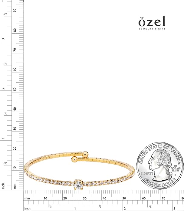 OZEL – Women’s Gold Cuff Bracelets – 18K Gold Plated Textured Bangles with Multi-Color Crystal & Rhinestone Accents – Layered Stacking Jewelry