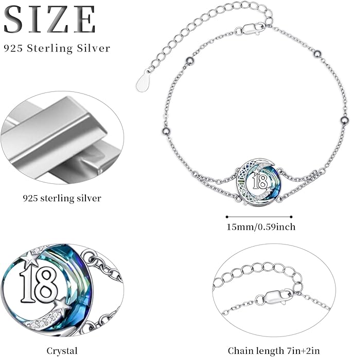 JUSTKIDSTOY Birthday Gifts Bracelet for Women Girls 925 Sterling Silver Celtic Moon Star Bracelets with Blue Crystal Pendant Jewelry for Sister Friends
