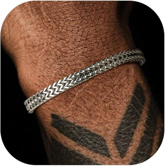 Richsteel Bracelets for Men 6mm/10mm/12mm Width Stainless Steel With Sturdy Clasp Franco Curb Chain Mens Bracelet 7.4/8.2/9 Inches Length