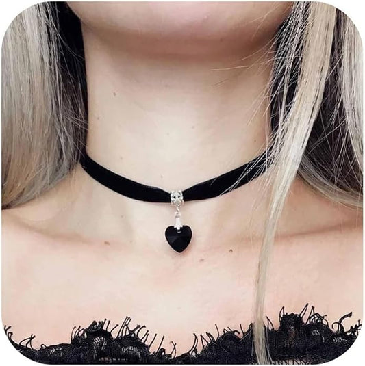 Fesciory Black Necklaces for Women, Adjustable Layered Velvet Leather Lace Collar Necklace, Goth Jewelry Gifts.
