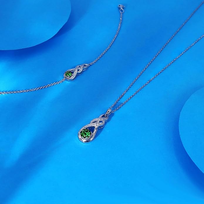 Birthstone Bracelets for Women 925 Sterling Silver Created Gemstone Bracelet Infinity Pendant Jewelry for Her, 6.7"+1.2"