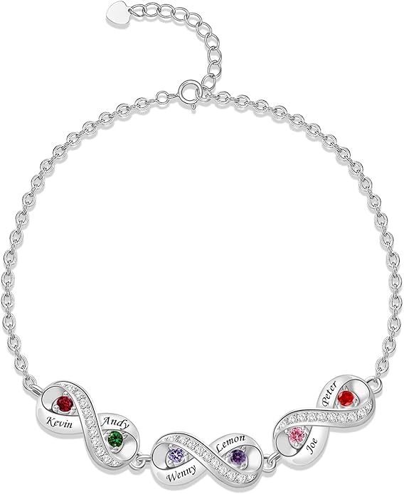 BABOOM Custom Mother Bracelet With 1-8 Birthstones Personalized Infinity Name Bracelet Engraved Birthstone Bracelets Gifts For Women Mother Daughter Wife