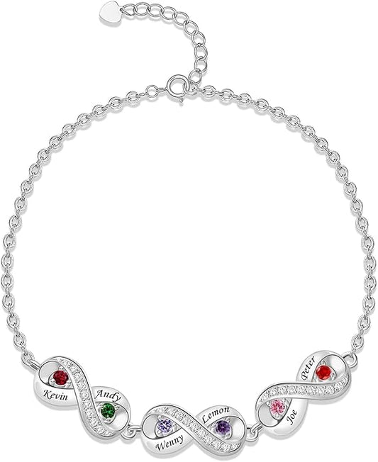 BABOOM Custom Mother Bracelet With 1-8 Birthstones Personalized Infinity Name Bracelet Engraved Birthstone Bracelets Gifts For Women Mother Daughter Wife