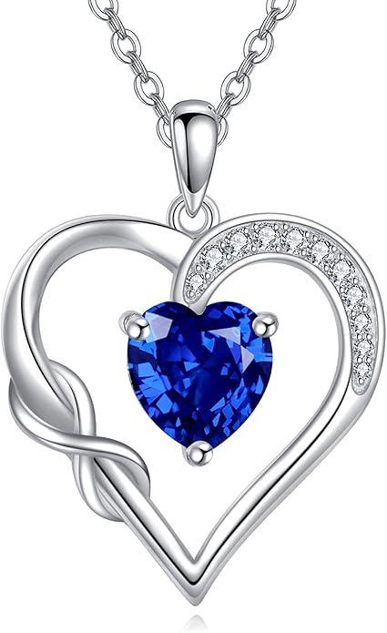 Birthstone Necklace for Women 925 Sterling Silver Infinity Heart Birthstone Pendant Necklace Infinity Heart Jewelry Birthday Holiday Gifts for Her