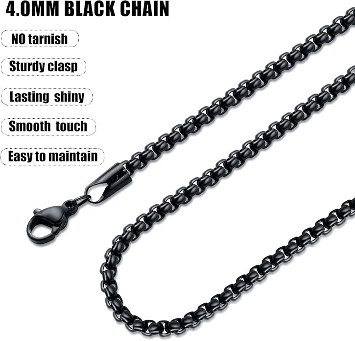 Fiusem Box Chain for Men, Silver Tone/14K Gold Plated/Black Stainless Steel Necklace for Men and Women, Width 2/2.5/3/4/5mm, Length 18-28 Inches