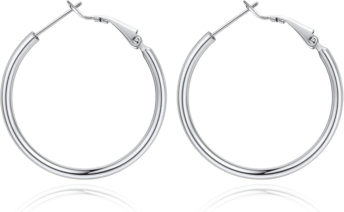 Jewlpire 14K Gold Plated 925 Sterling Sliver Post Hoop Earrings, 2MM Thick Hoop earrings Lightweight Large Hoop Earrings for Women Trendy 20/30/40/50/60/70mm