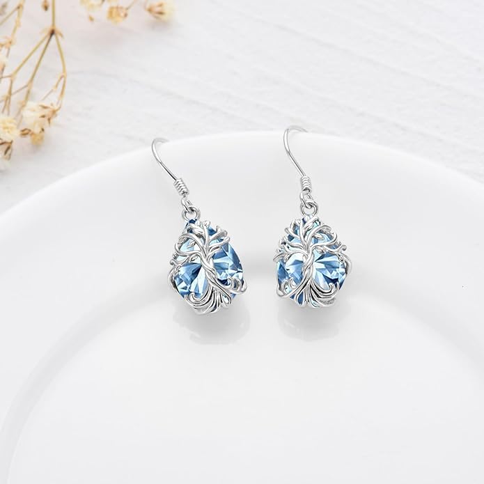TOUPOP Tree of Life Earrings 925 Sterling Silver Family Tree Dangle Drop Earrings Crystal Jewelry Birthday Christmas Gifts for Women Her