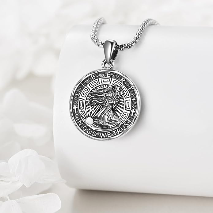 YFN Patron Saint Necklace Sterling Silver Amulet Medal Pendant Religious Protector Jewelry Gifts for Women Men