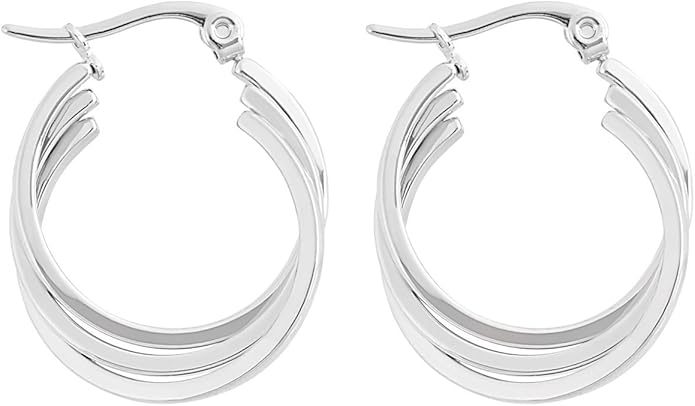 Edforce Women's Stainless Steel Overlapping Triple Hoop Earrings, (25mm-35mm)