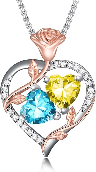 Christmas Gifts for Women Rose Heart Birthstone Pendant Necklace I Love You Forever Jewelry Valentine Mothers Day Birthday Gifts for Women Her Wife Girlfriend