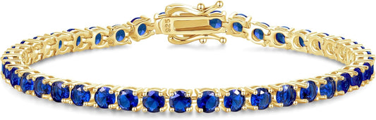FANCIME Birthstone Bracelet 14K Gold Plated Tennis Bracelets Sterling Silver with Gold Plated Fine Jewelry Wedding Bridal Prom Birthday Gift for Women Her, Length 7.2 Inch Width 4mm