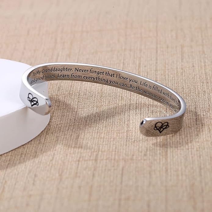 TONY & SANDY Inspirational Bracelets for Women Teen Girls Personalized Gifts for Daughter Granddaughter Mom Sister Friends Stainless Steel Engraved Cuff Birthday Easter Christmas