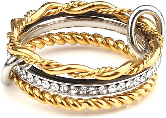 Dorriss Stackable Rings for Women Interlocking Ring Statement Rings Dainty Fashion Connected Band Thumb Ring Size 6-9 Jewelry Gift Stainless steel
