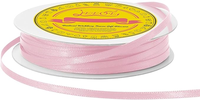 LEEQE Double Face Lt.Pink Satin Thin Ribbon 1/8 inch X 50 Yards Polyester Lt.Pink Ribbon for Gift Wrapping Very Suitable for Weddings Party Hair Bow Invitation Decorations and More