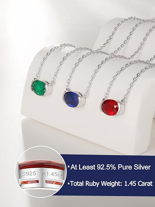 CYW Moissanite/Ruby/Sapphire/Emerald Dainty Pendant Necklace for Women, Novelty Design, Really Authentic Solid 925 Sterling Silver, 16"/18"/20" Adjustable, Birthday Anniversary Valentines Gift