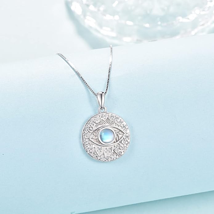 TUGHRA Evil Eye Necklace S925 Sterling Silver Evil Eye Pendant Necklaces Protection Jewelry Amulet Gift for Women Girls Boys Men Birthday Anniversary