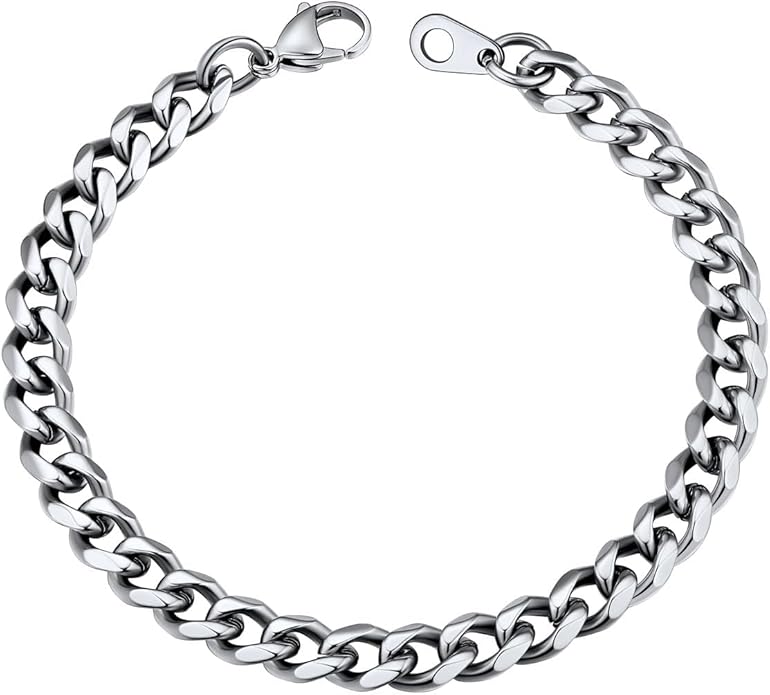 U7 Link Bracelets for Men, Cuban Link/Rope/Watch Band Solid Bracelet, Silver Black Gold Color Wrist Bracelet 3/6/9/12/15mm Width, 6.5/7.5/8.3 Inch Length, Hand Chain Jewelry for Mens Women