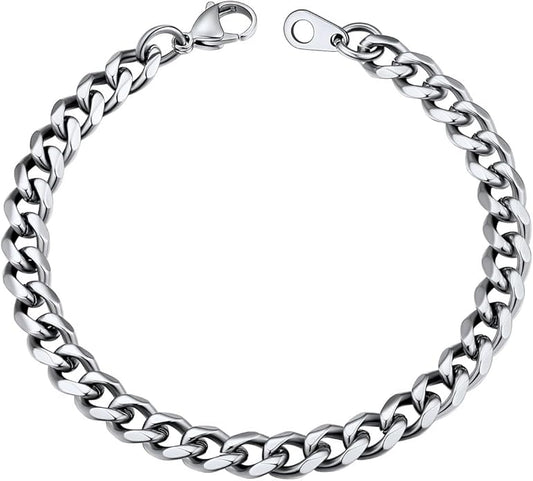 U7 Link Bracelets for Men, Cuban Link/Rope/Watch Band Solid Bracelet, Silver Black Gold Color Wrist Bracelet 3/6/9/12/15mm Width, 6.5/7.5/8.3 Inch Length, Hand Chain Jewelry for Mens Women