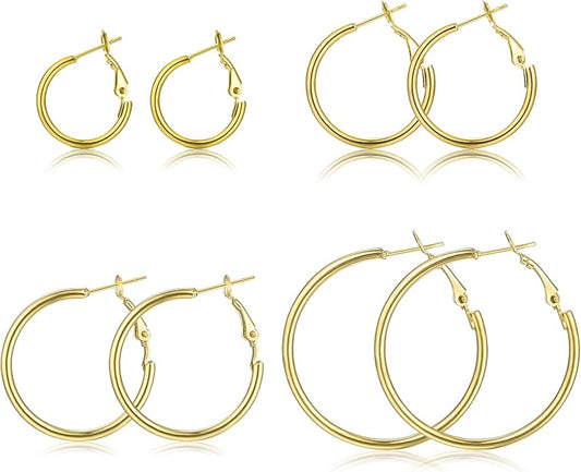 6 Pairs Gold Silver Hoop Earrings for Women, 14K Gold Plated Stainless steel Hoop Earring for Women, Lightweight Hypoallergenic Dainty Hoop Earrings Set