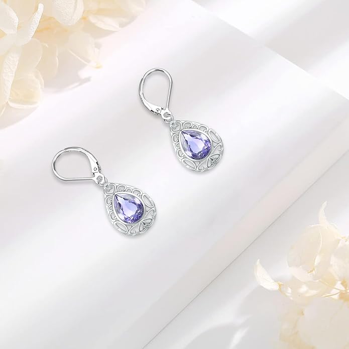 Sterling Silver Tree of Life/Flower/Bee/Animals/Cat/Hummingbird Dangle Earrings Moonstone Turquoise Drop Leverback Earrings Jewelry Gifts