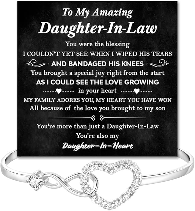 To My Beautiful Daughter In Law Bracelet From Mother-In-Law, Daughter In Law Birthday Gifts, Infinity Star Heart Bracelet For Her With Heartfelt Message Card & Elegant Box, Bonus Daughters Bracelets