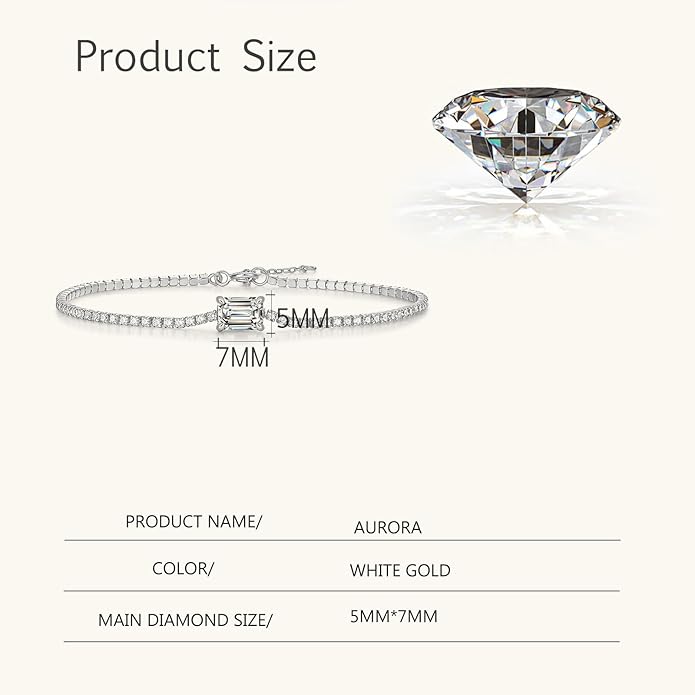 14K White Gold Over S925 Sterling Silver Intertwined Bracelet for Women with 1ct Round/Emerald Cut VS2 G-color Diamond, Simple and Sophisticated Present