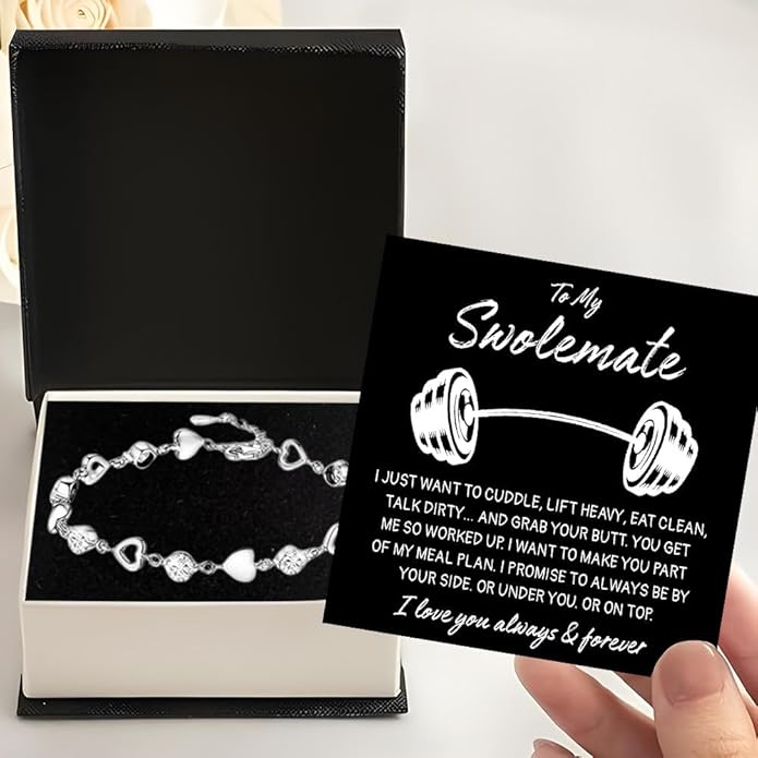 To My Swolemate Bracelet, Fitness Jewelry for Her, Motivational Bracelet for Gym Lovers with Message Card and Box, Weightlifting Swolemate Gift on Birthday, Christmas, Valentine Day