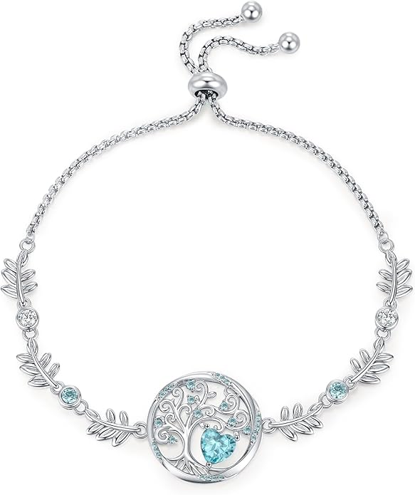 Tree of Life Birthstone Bracelets Sterling Silver Bracelets Charm Jewelry Birthday Gifts for Women,Girlfriend,Wife,Mom - Graduation, Friendship,Birthday, Anniversary
