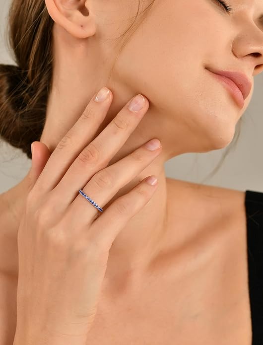 YL Stackable Ring 925 Sterling Silver Wedding Eternity Bands Birthstone Stacking Rings for Women