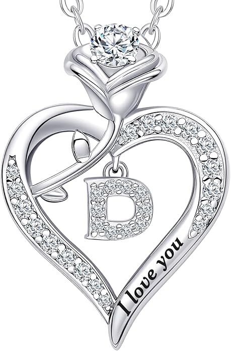 DWWGE Rose Heart Pendant Necklace Gifts for Wife, Engraved 'I love you' Gift for Wife Girlfriend, Anniversary Birthday Eternity Jewelry Present for Women, Moissanite Necklace Gift for Her