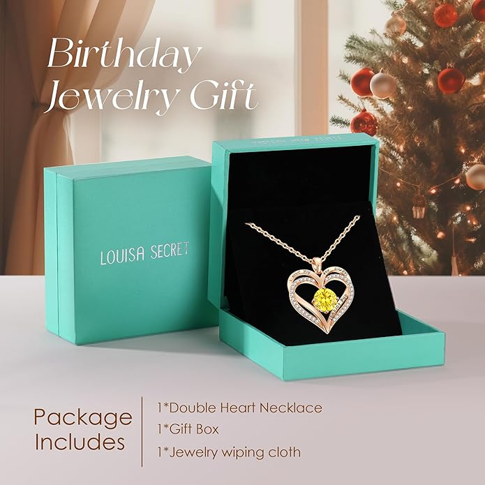 LOUISA SECRET Love Heart Birthstone Necklaces for Women, Birthday Gift for Girlfriend, Anniversary Jewelry Gift for Wife Her, 925 Sterling Silver Women Pendant Necklace, Mother's Day Christams Gift