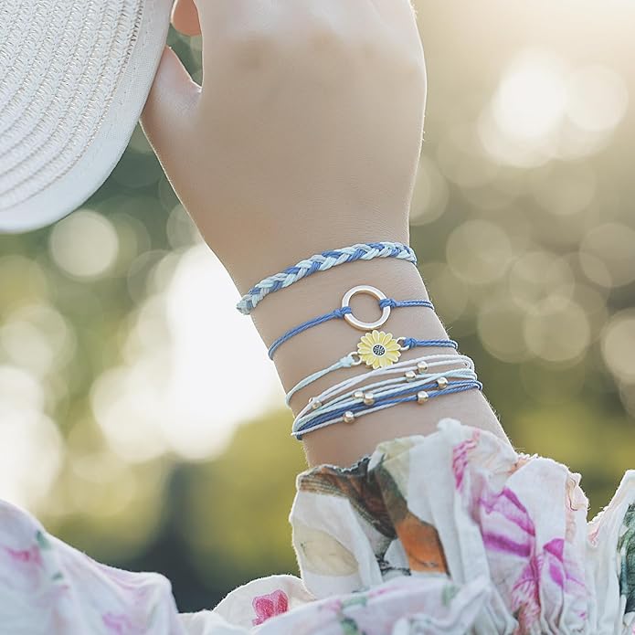FANCY SHINY Sunflower String Bracelet Boho Braided Rope Wrap Bracelets Cute Summer Beach Surfer Jewelry for Women