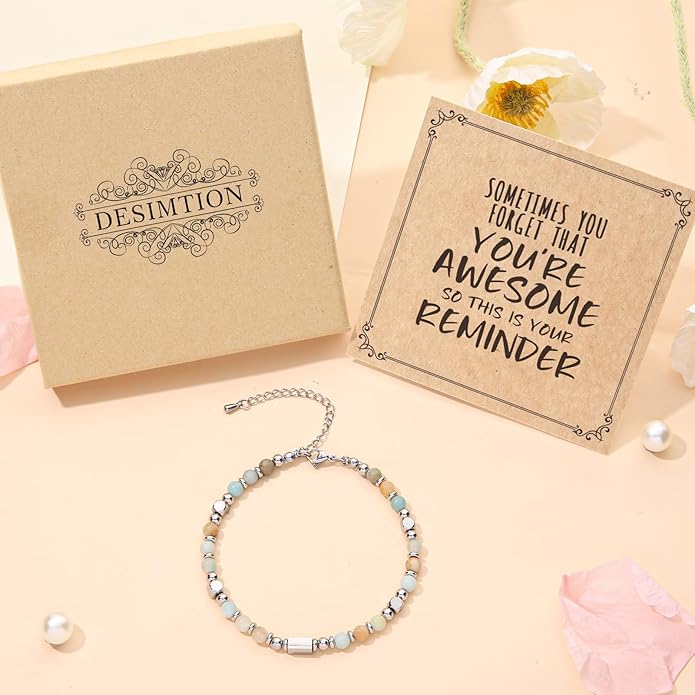 Desimtion Healing Natural Stone Bracelets for Women Girls, Sometimes You Forget You're Awesome -Christmas Gifts for Women Teen Girls, Best Friend Birthday Gifts for Women Friendship Bracelets